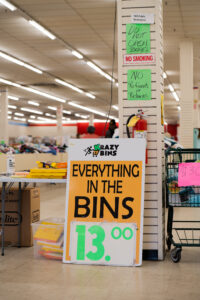 Krazy Bins friday pricing signage