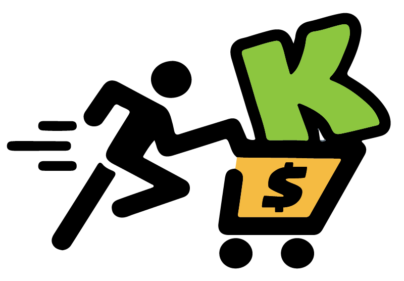 Krazy Bins Map Marker sitckman pushing cart with K logo