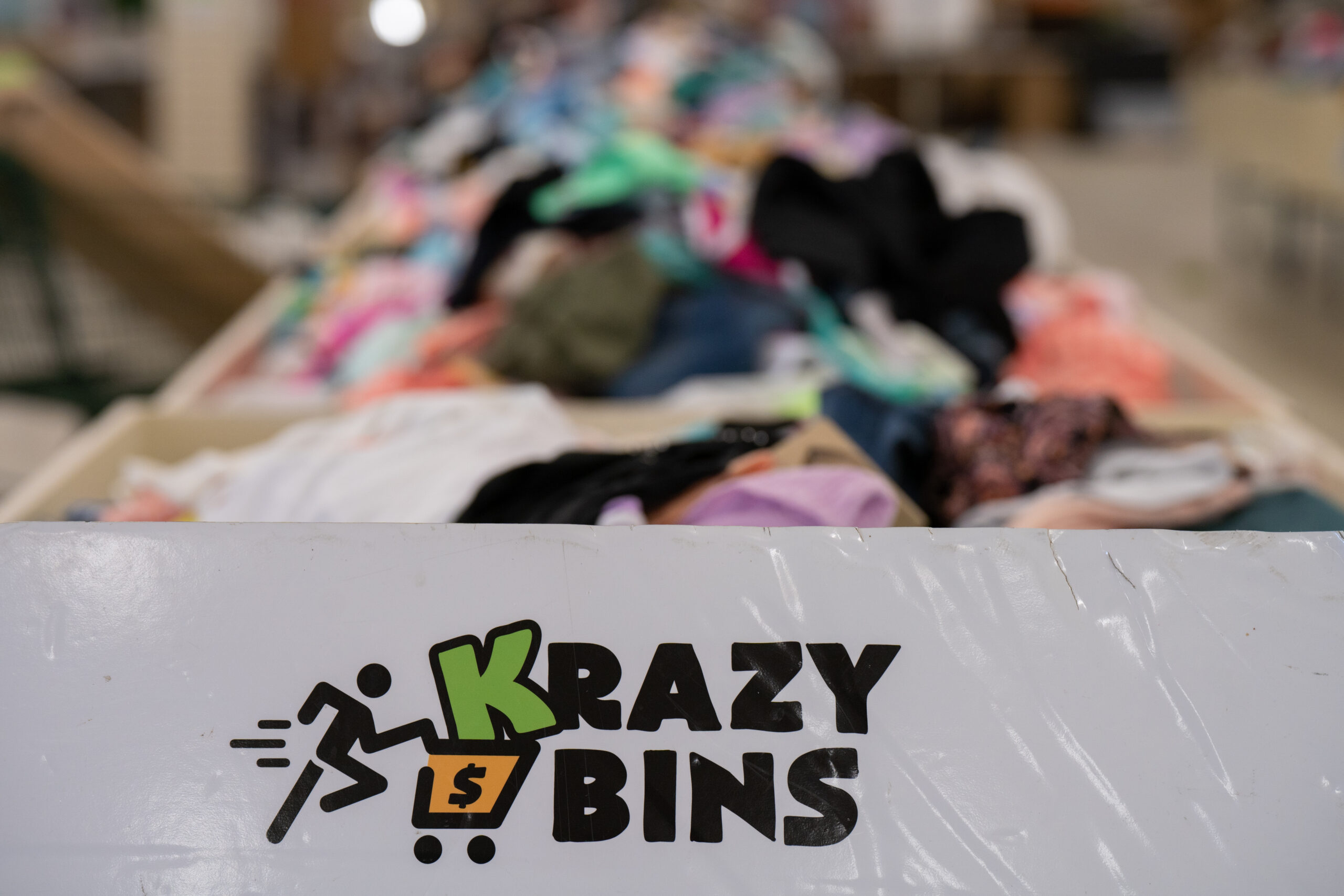 Krazy Bins sign in front of bins
